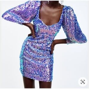 Zara Blue and Pink Sequin Mini Dress